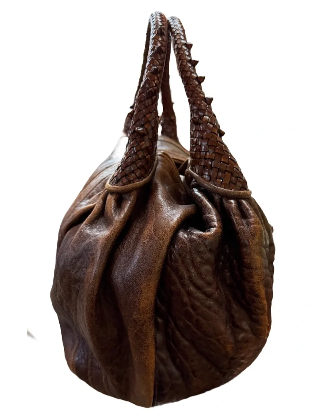 Fendi Brown Braided-Handle Leather Shoulder Bag